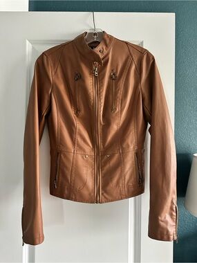 Lulu's Cognac Faux Leather Moto Jacket